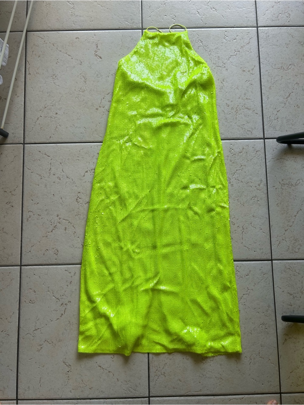 Zara Neon Lime Halter Maxi Dress